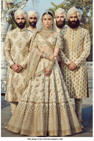 Bollywood Sabyasachi Mukherjee Inspired Malai silk White lehenga