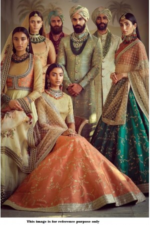 Bollywood Sabyasachi Mukherjee Inspired art silk orange lehenga