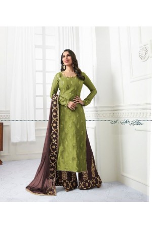 Sophie Choudry Green and Brown color georgette designer palazzo salwar kameez