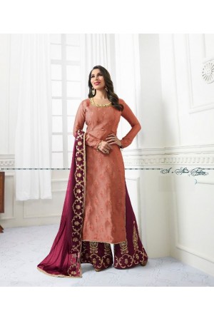 Sophie Choudry Peach and maroon color georgette designer palazzo salwar kameez
