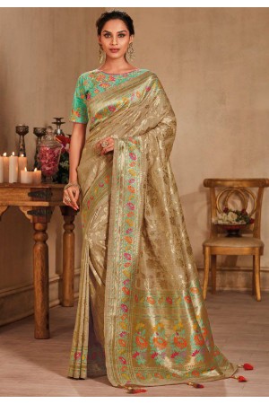 Beige color silk Indian wedding saree 928