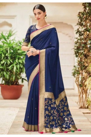 Blue banarasi weaving silk Indian wedding saree 1005