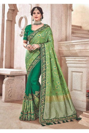 Green fancy silk Indian wedding saree 2304