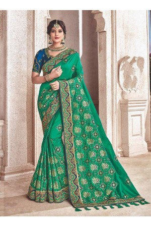 Green fancy silk Indian wedding saree 2306