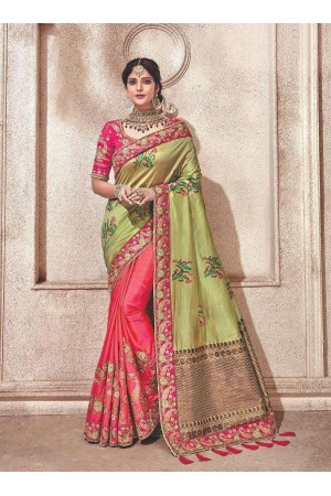 Green pink fancy silk Indian wedding saree 2309