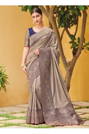 Grey banarasi weaving silk Indian wedding saree 1009