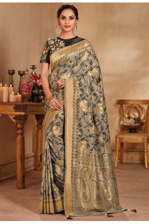 Grey color silk Indian wedding saree 926