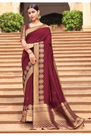 Maroon banarasi weaving silk Indian wedding saree 1017