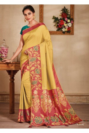 Mustuard color silk Indian wedding saree 936