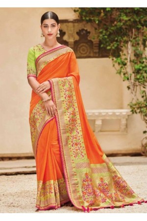 Orange banarasi weaving silk Indian wedding saree 1012