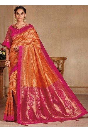 Orange color silk Indian wedding saree 934