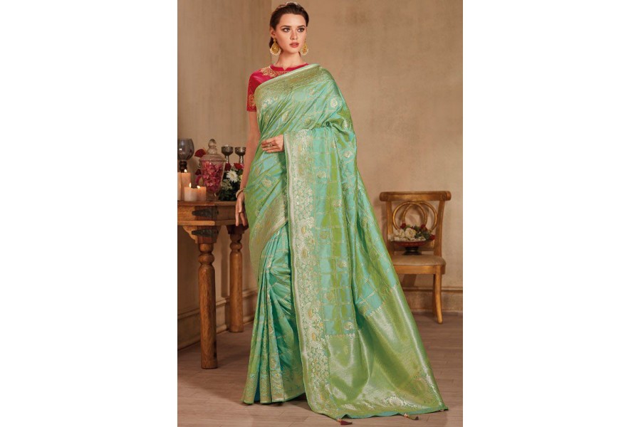 Pastel color silk Indian wedding saree 931