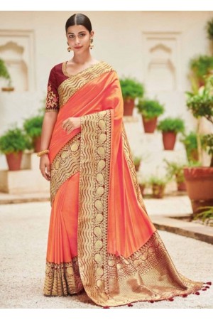 Peach banarasi weaving silk Indian wedding saree 1002