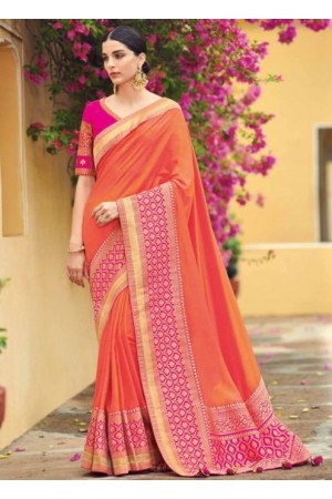 Peach banarasi weaving silk Indian wedding saree 1007