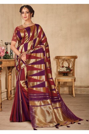 Purple maroon color silk Indian wedding saree 937