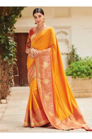 Yellow banarasi weaving silk Indian wedding saree 1010