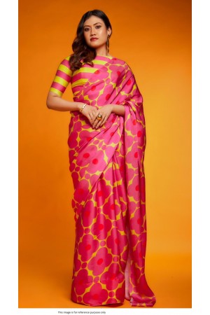Bollywood Model Satin digital print saree in Pink