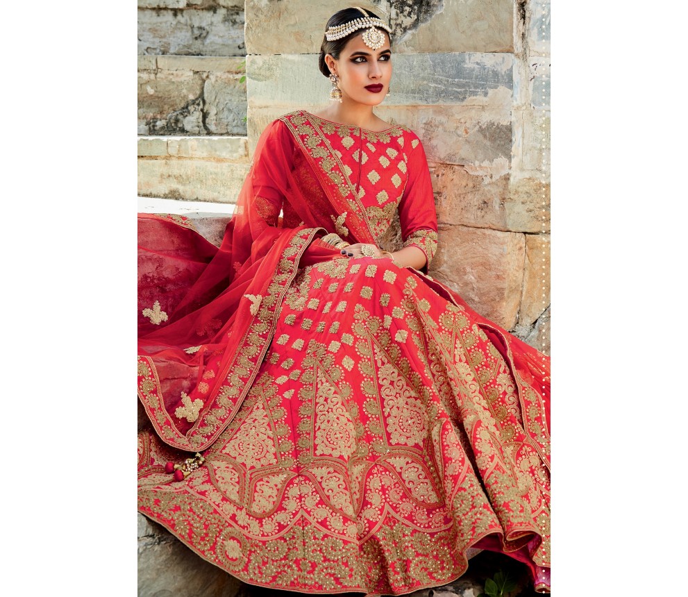 Buy Red color silk bridal lehenga choli in UK, USA and Canada