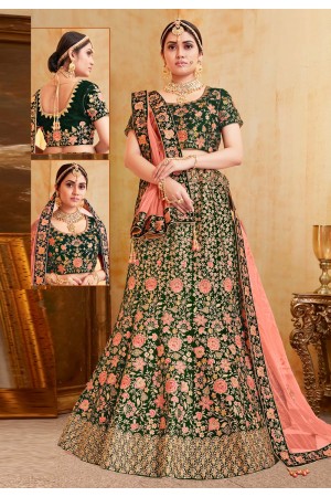 Green velvet bridal lehenga choli N212C