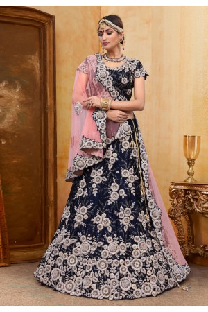 Navy blue velvet a line lehenga choli N222