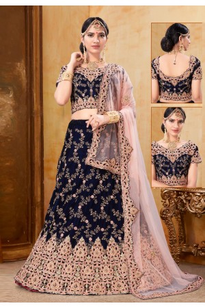 Navy blue velvet bridal lehenga choli N239A