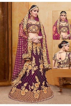 Purple velvet bridal lehenga choli N240