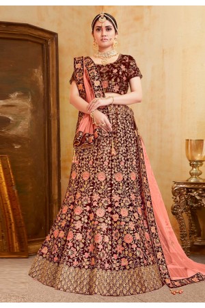 Red velvet bridal lehenga choli N212D