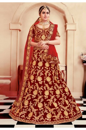 Red velvet bridal lehenga choli N215A