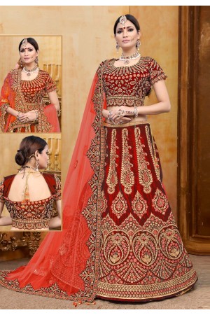 Red velvet bridal lehenga choli N221B