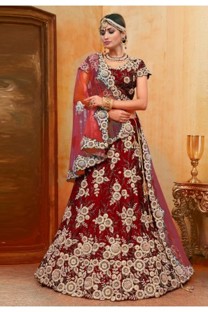 Red velvet bridal lehenga choli N222C