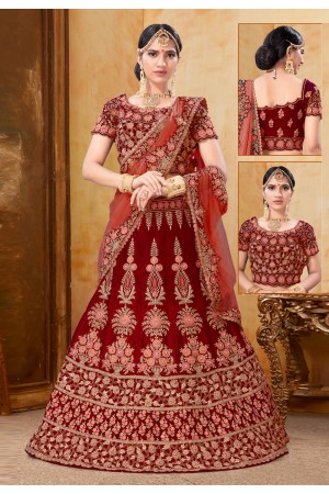 Red velvet bridal lehenga choli N224B