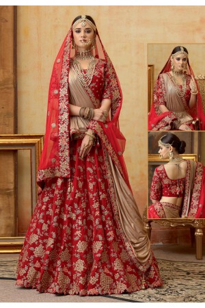 Red velvet bridal lehenga choli N225A