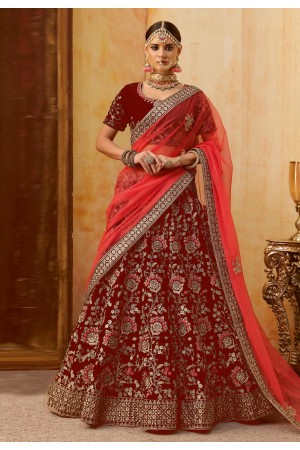 Red velvet bridal lehenga choli N233A