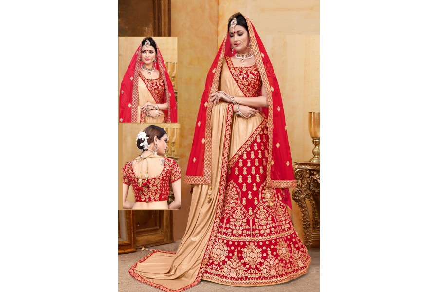 Bridal Red Velvet Lehenga Choli  D.No. DERR-1849 main image 0