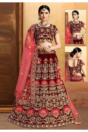 Red velvet bridal lehenga choli N245B