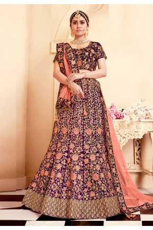 Wine velvet bridal lehenga choli N212B