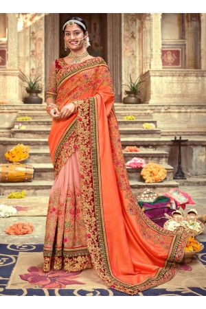 Peach and orange silk festival wear saree 7006