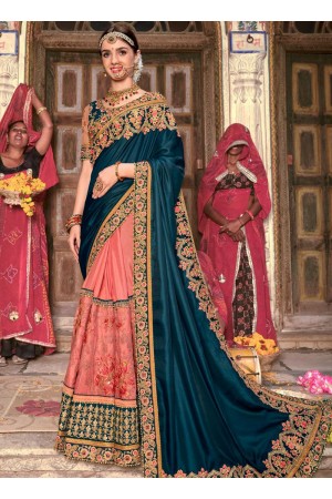 Peacock blue silk festival wear saree 7011