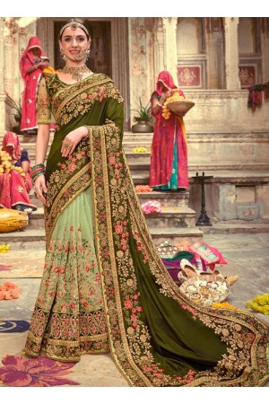 Mehndi silk festival wear saree 7007