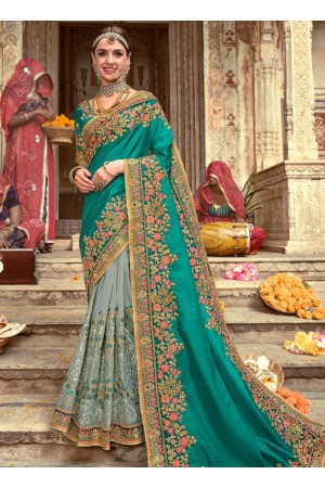 Teal silk festival wear saree 7009