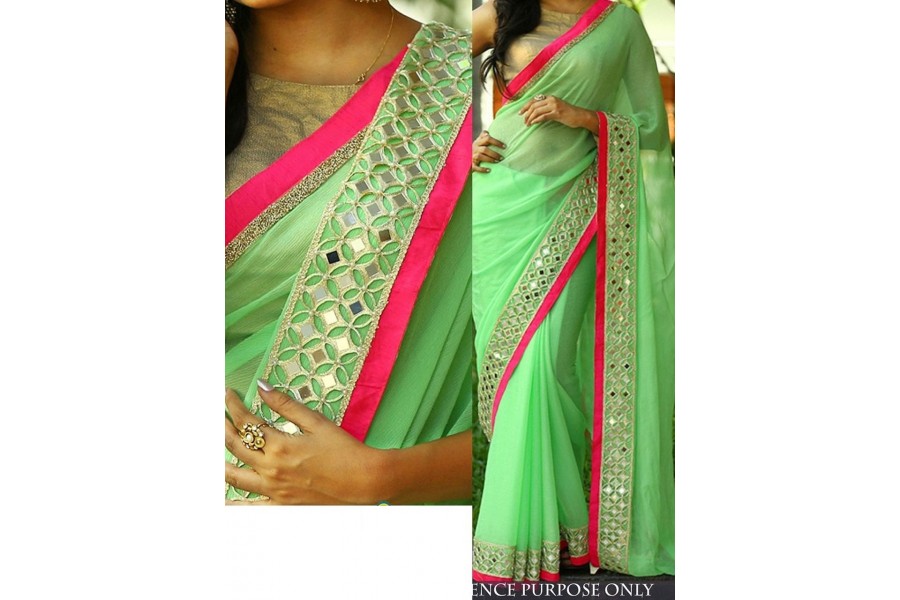 Pista Green Designer  Georgette Saree main image 1