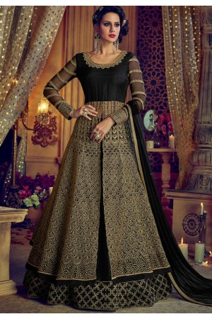 Black net and banglori silk party wear Lehenga kameez