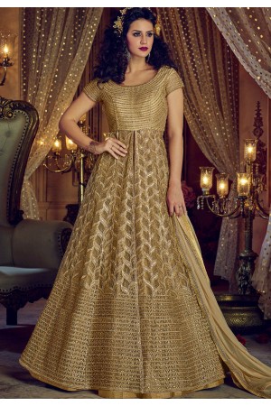 Chiku color Net and Banglori silk party wear Lehenga kameez