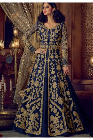 Navy blue color banglori silk party wear Lehenga kameez