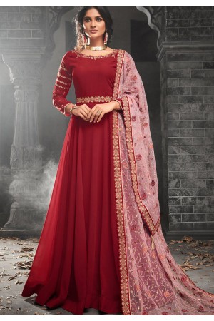 Red color georgette party wear anarkali kameez