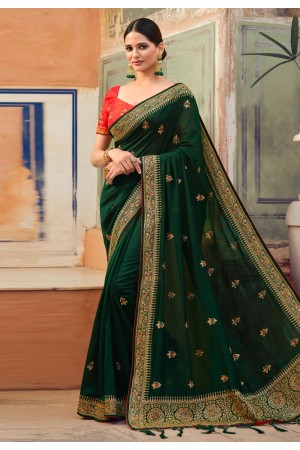 Chiffon Saree with blouse in Green colour 4119
