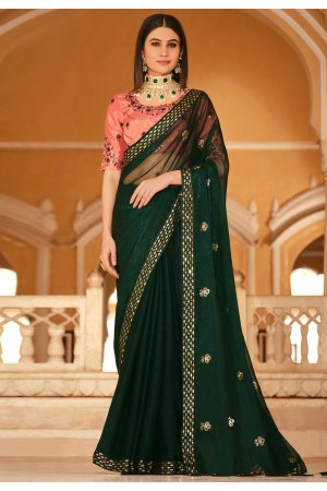 Chinon Saree with blouse in Green colour 5434