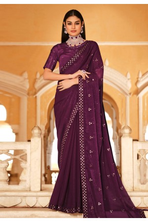 Chinon Saree with blouse in Purple colour 5435