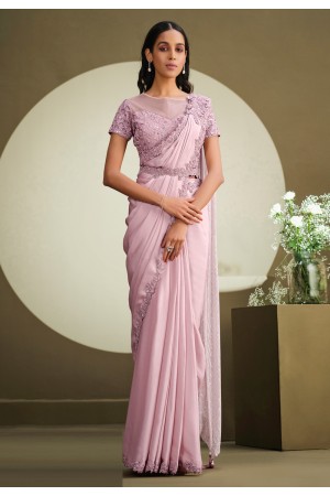 Crepe georgette designer Saree in Pink colour 23008