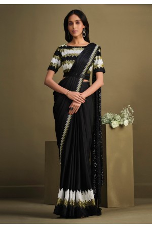 Crepe silk designer Saree in Black colour 23004